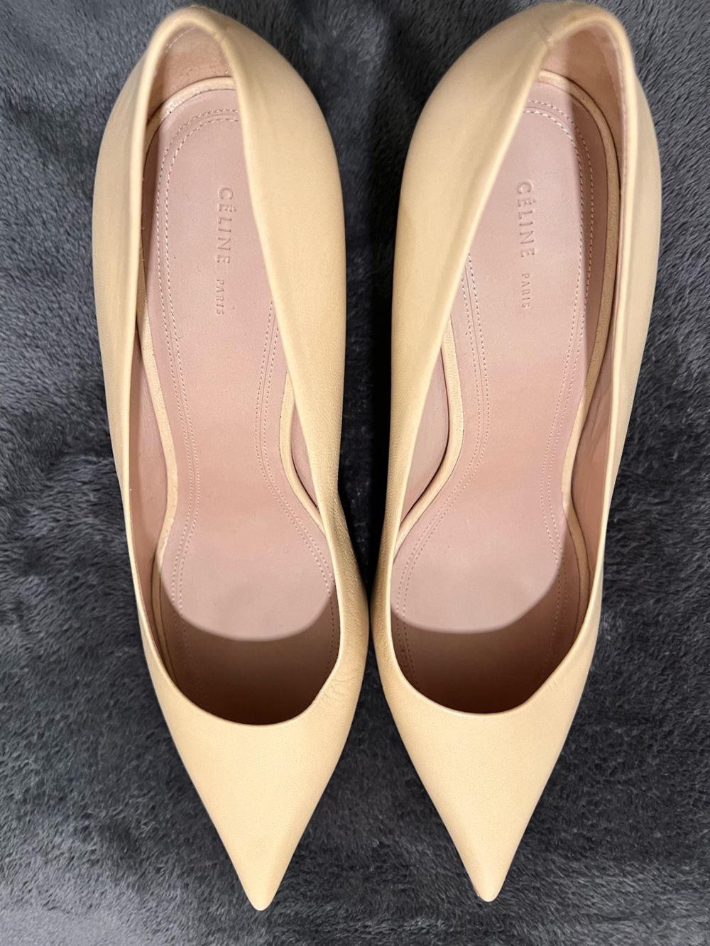 Celine Nude Pointed-Toe Leather Pumps